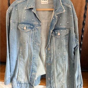 Zara Light Wash Denim Jacket with Pearl Studs